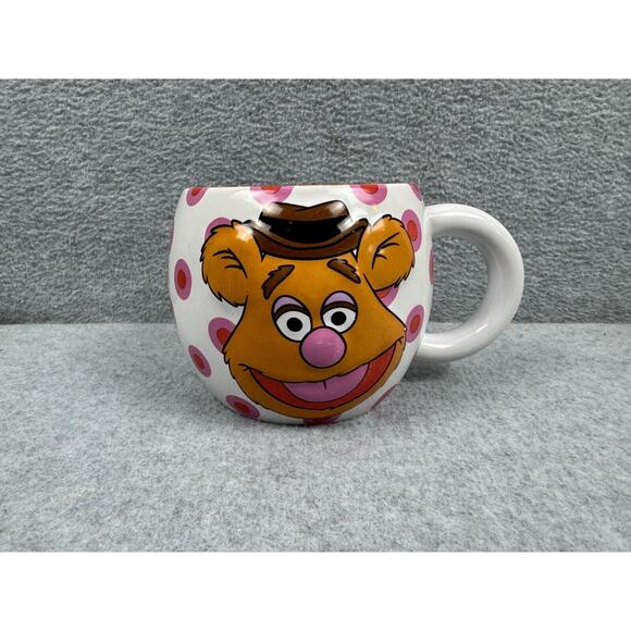 Muppets Disney Store Fozzie Bear Banana Polka Dot Round Coffee Cup Mug 16oz - Picture 1 of 4